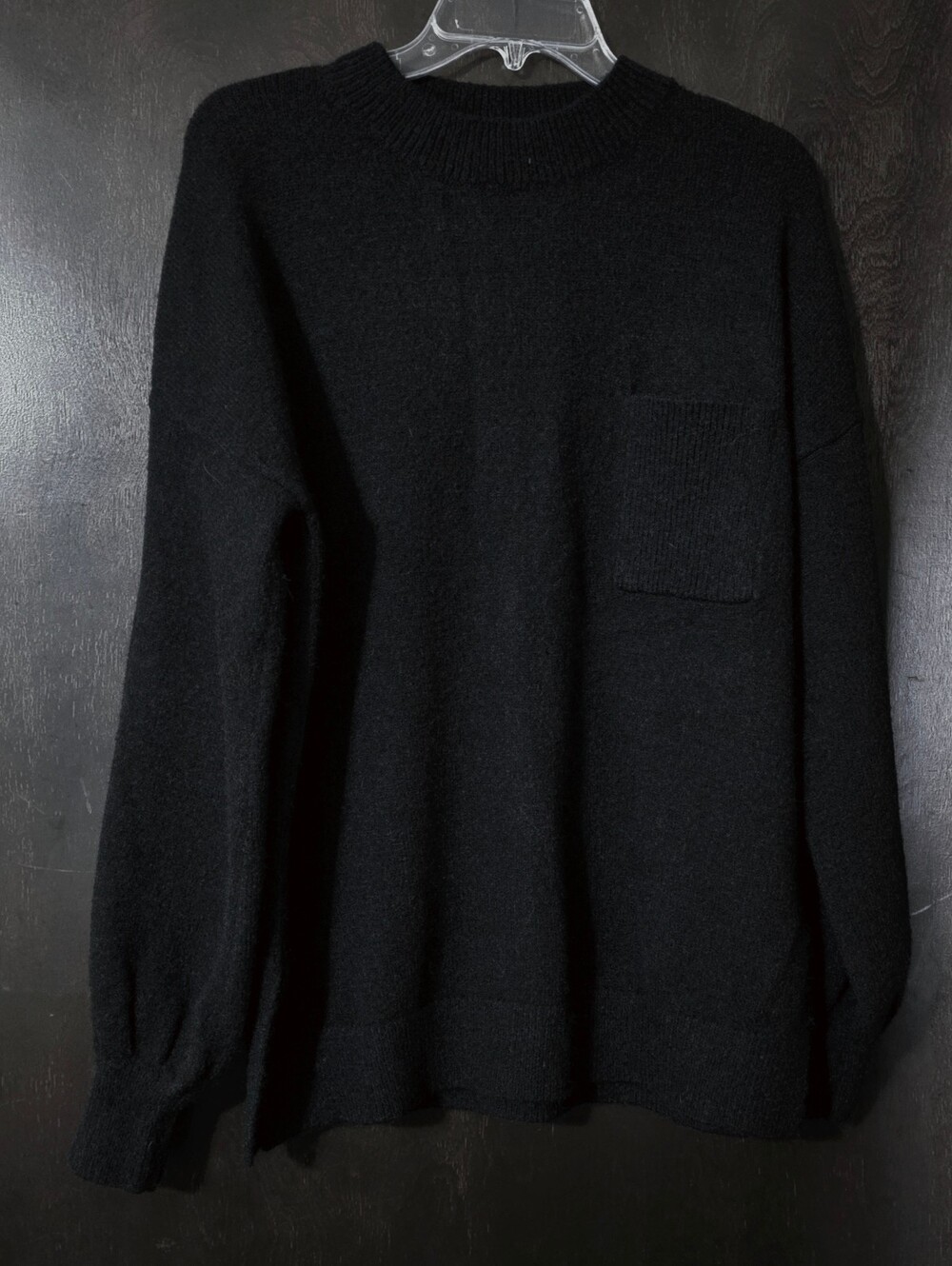Women's Black Turtleneck-Inspired Crew Sweater Chest Pocket Oversized XL